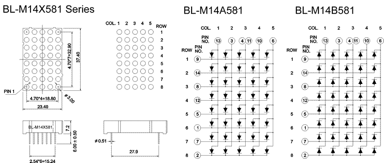BL-M14A581,BL-M14B581 1.4 дюймовые, 5x8 СВЕТОДИОДНЫЕ ...